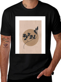 Abstract Floral Graphic Print Black T-Shirt