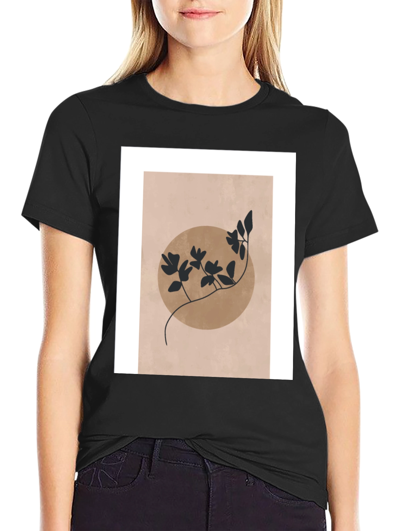 Abstract Floral Graphic Print Black T-Shirt