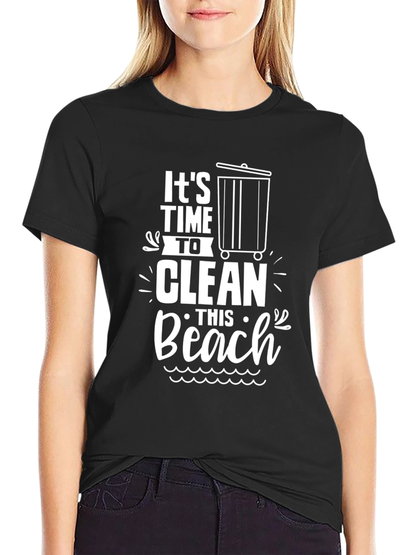 Clean Beach T-Shirt - Time to Clean Up Black Tee