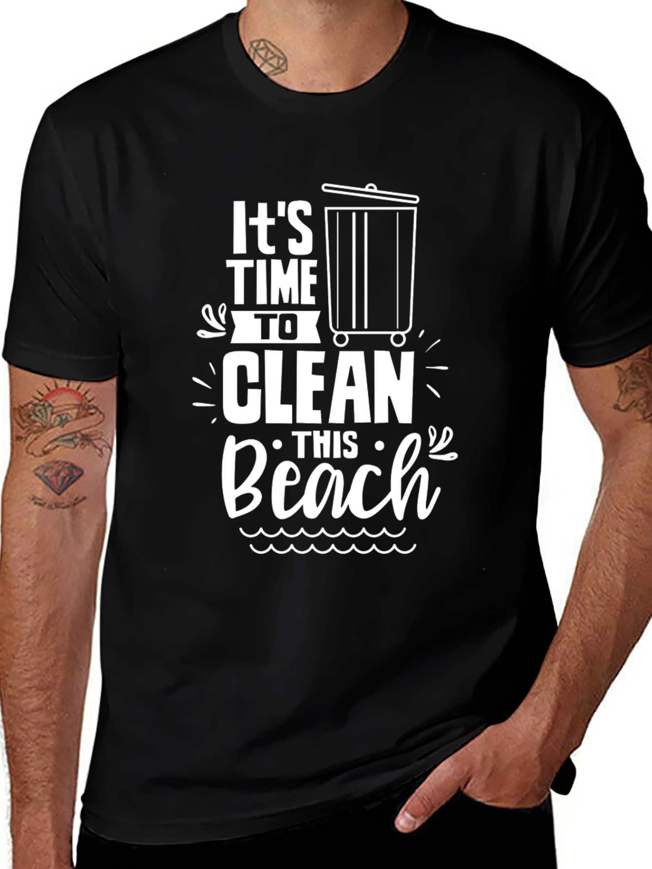 Clean Beach T-Shirt - Time to Clean Up Black Tee