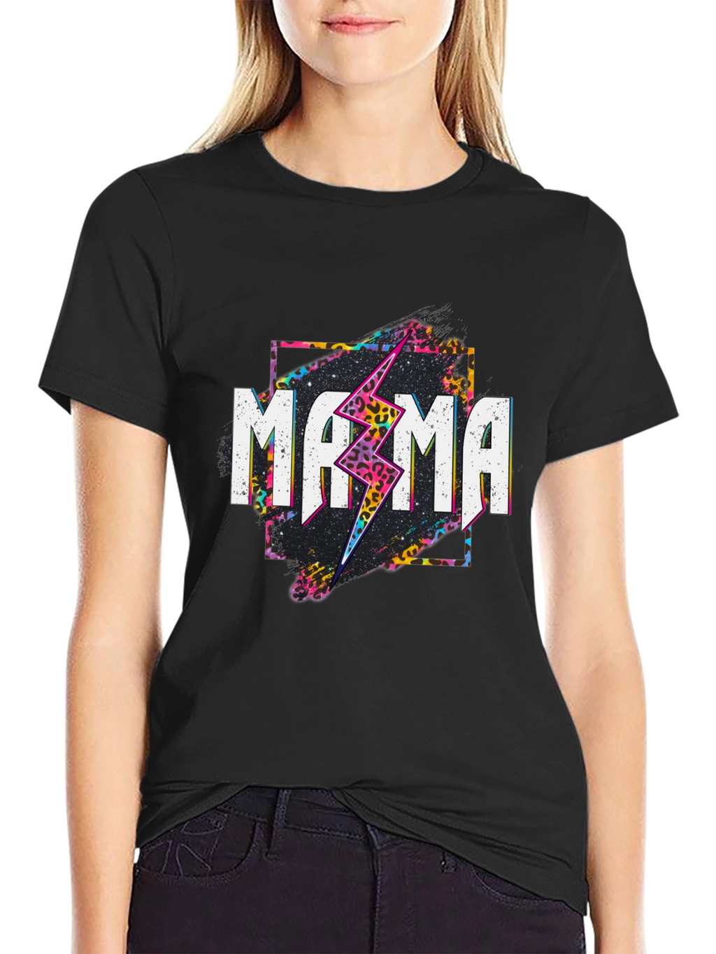 Mama Lightning Bolt Graphic Tee - Black