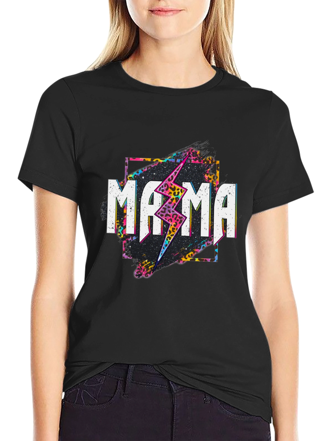 Mama Lightning Bolt Graphic Tee - Black