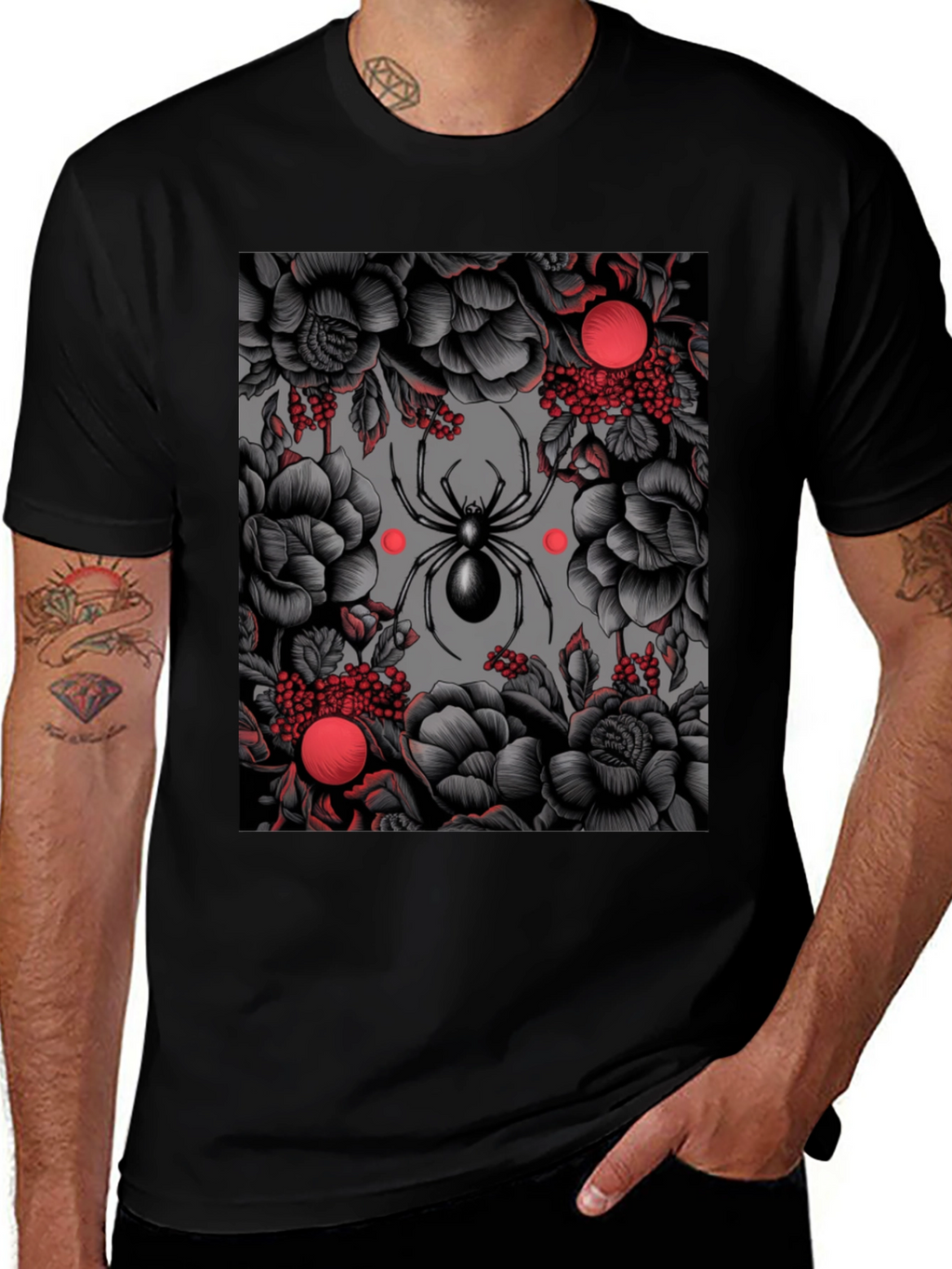 Spider & Floral Graphic Print T-Shirt