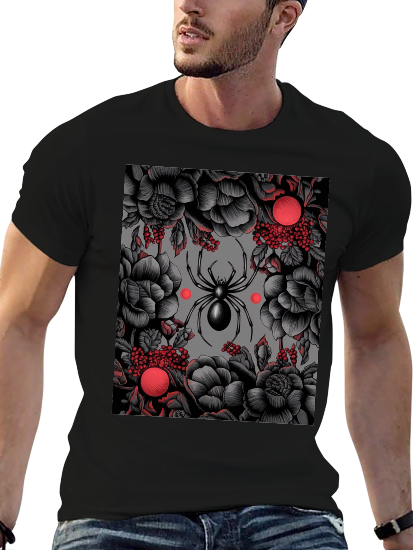 Spider & Floral Graphic Print T-Shirt