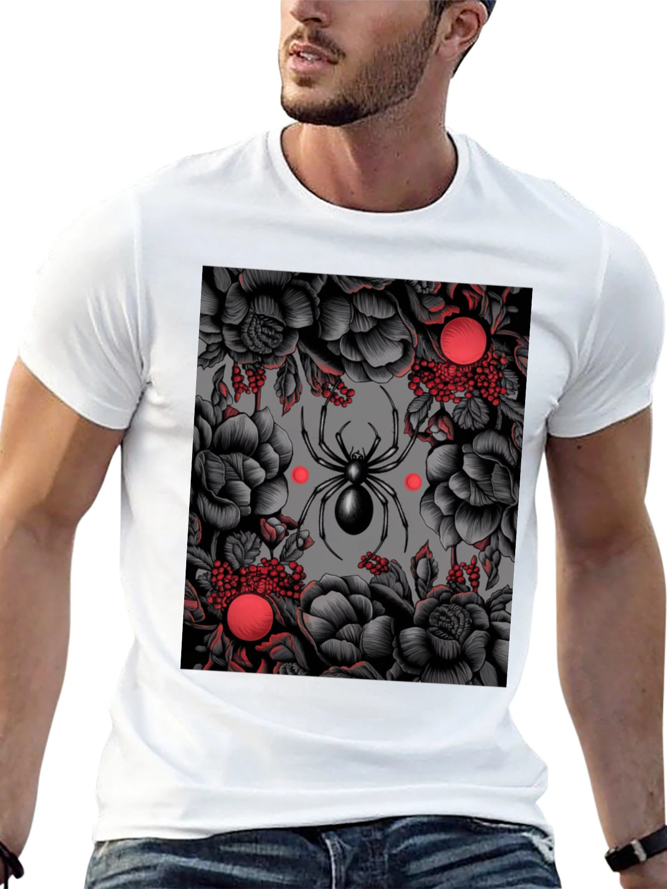 Spider & Floral Graphic Print T-Shirt