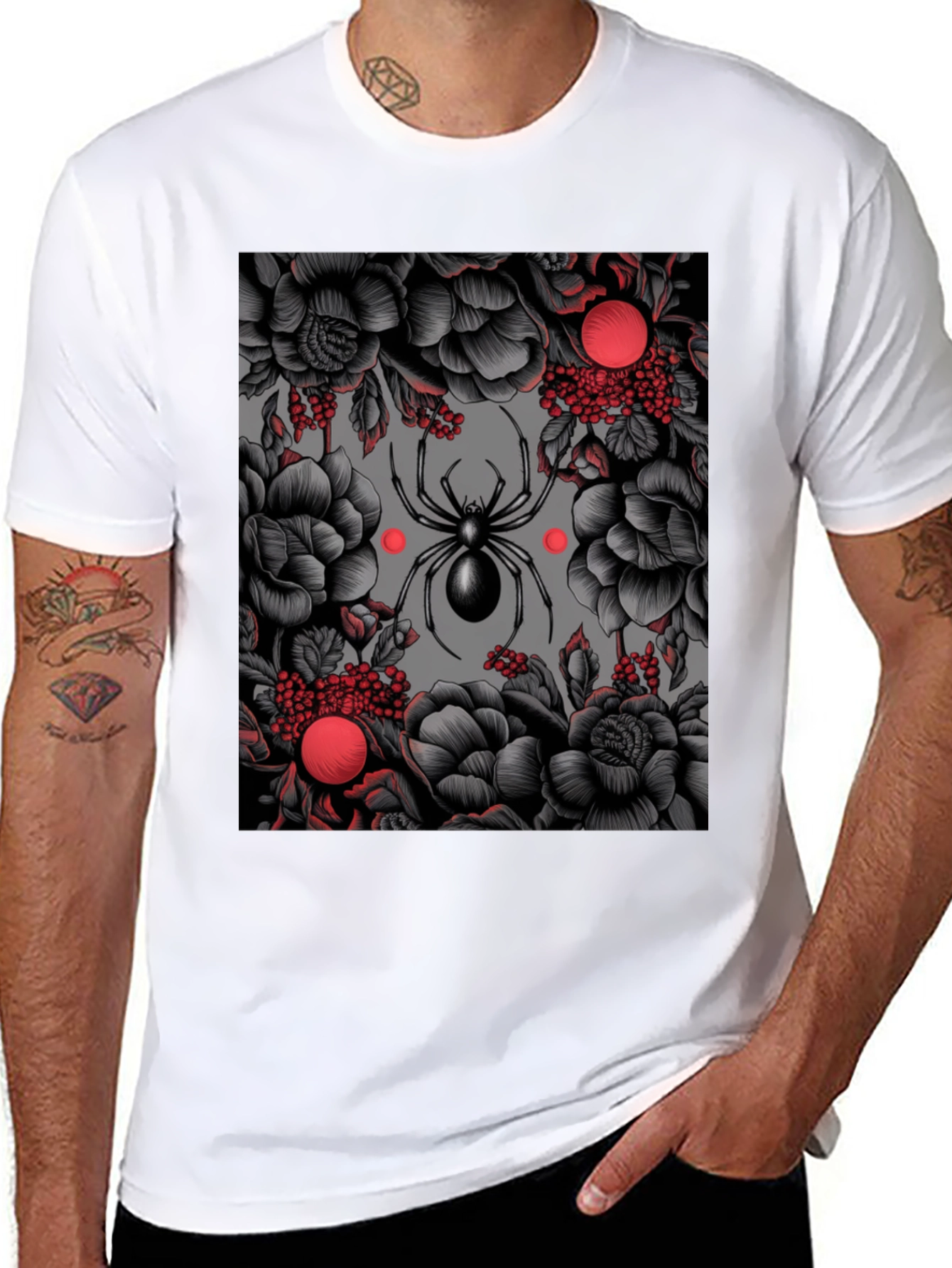 Spider & Floral Graphic Print T-Shirt