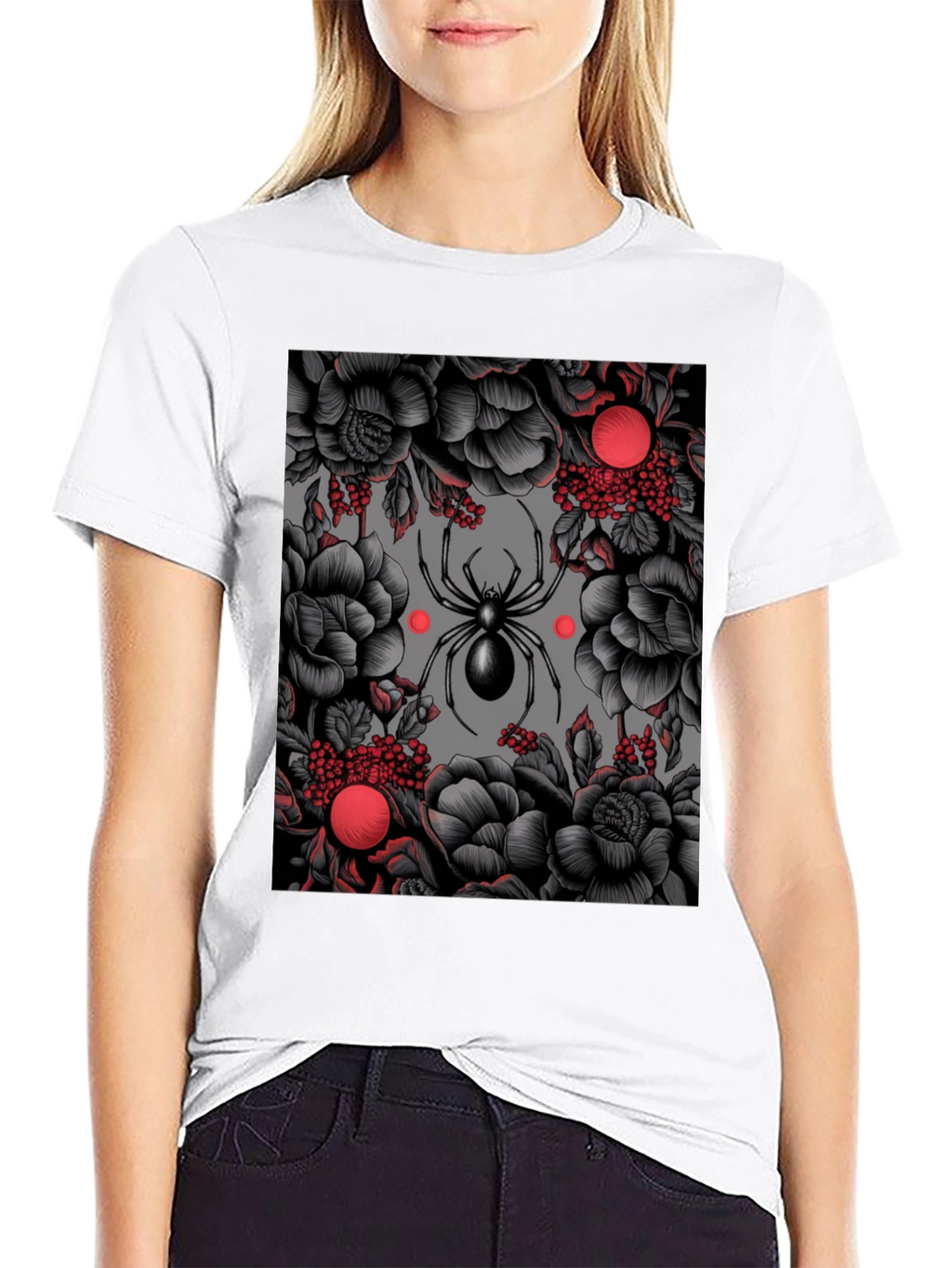 Spider & Floral Graphic Print T-Shirt
