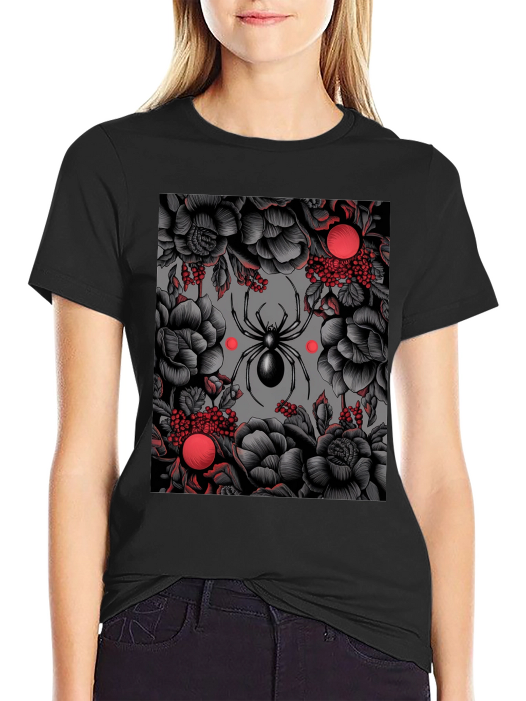 Spider & Floral Graphic Print T-Shirt