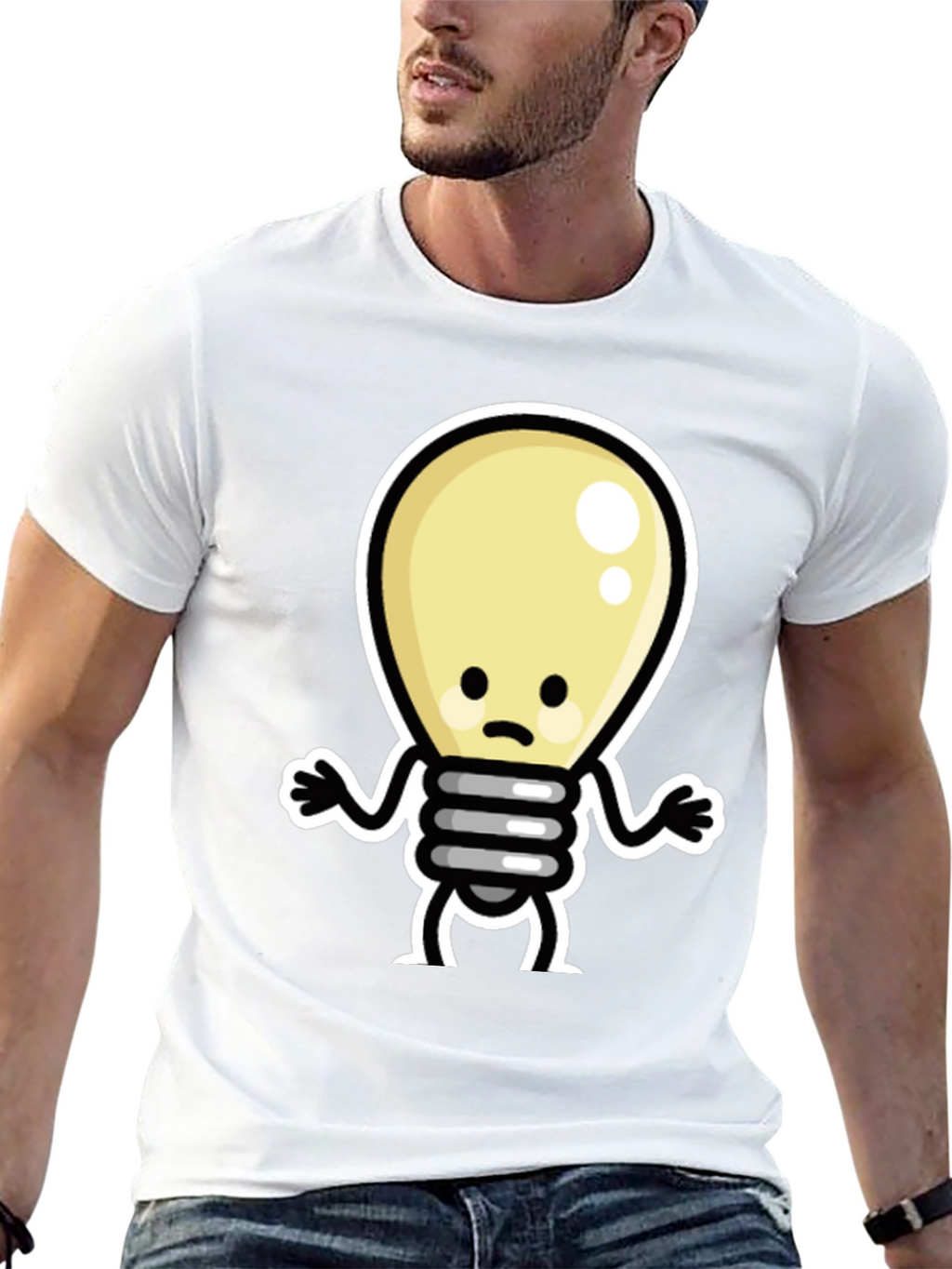 Sad Light Bulb Graphic Tee - Black Cotton T-Shirt