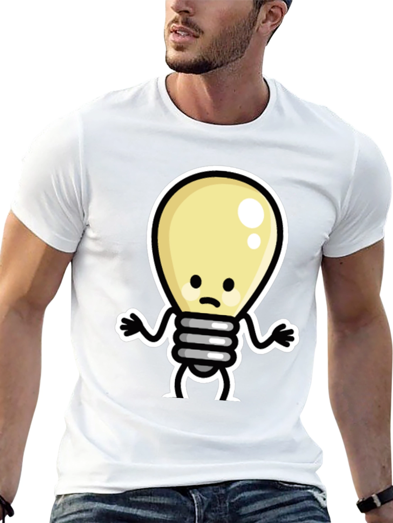 Sad Light Bulb Graphic Tee - Black Cotton T-Shirt