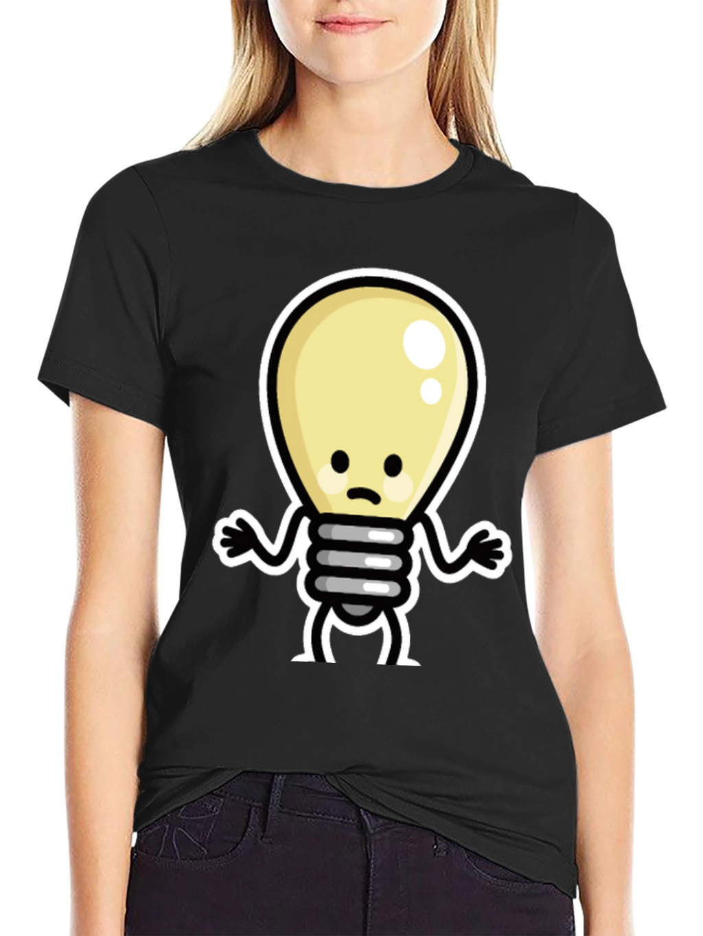 Sad Light Bulb Graphic Tee - Black Cotton T-Shirt