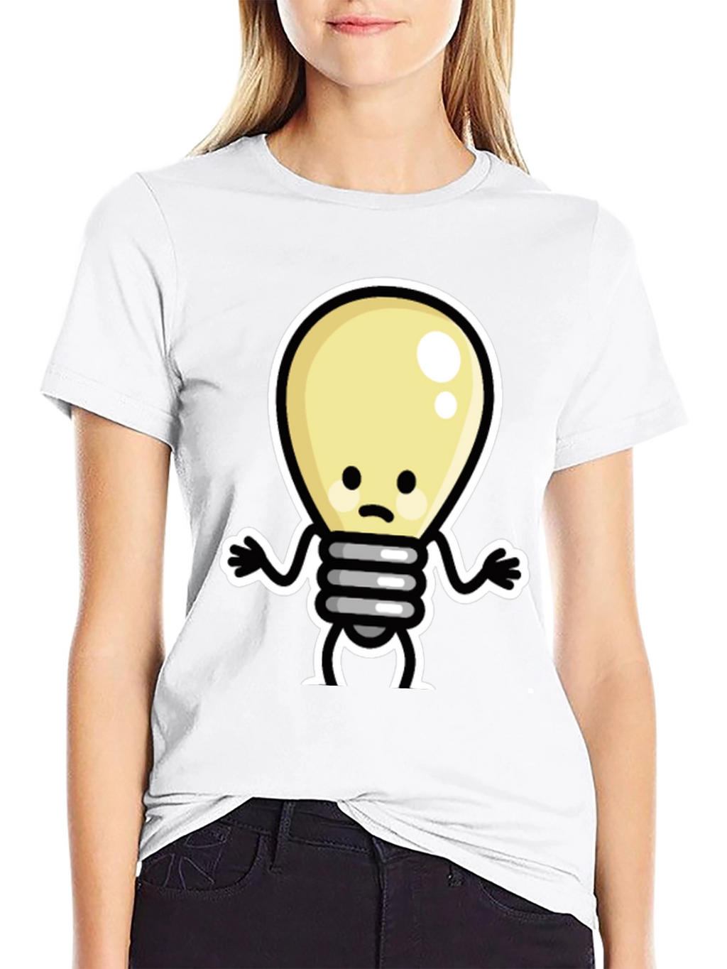 Sad Light Bulb Graphic Tee - Black Cotton T-Shirt