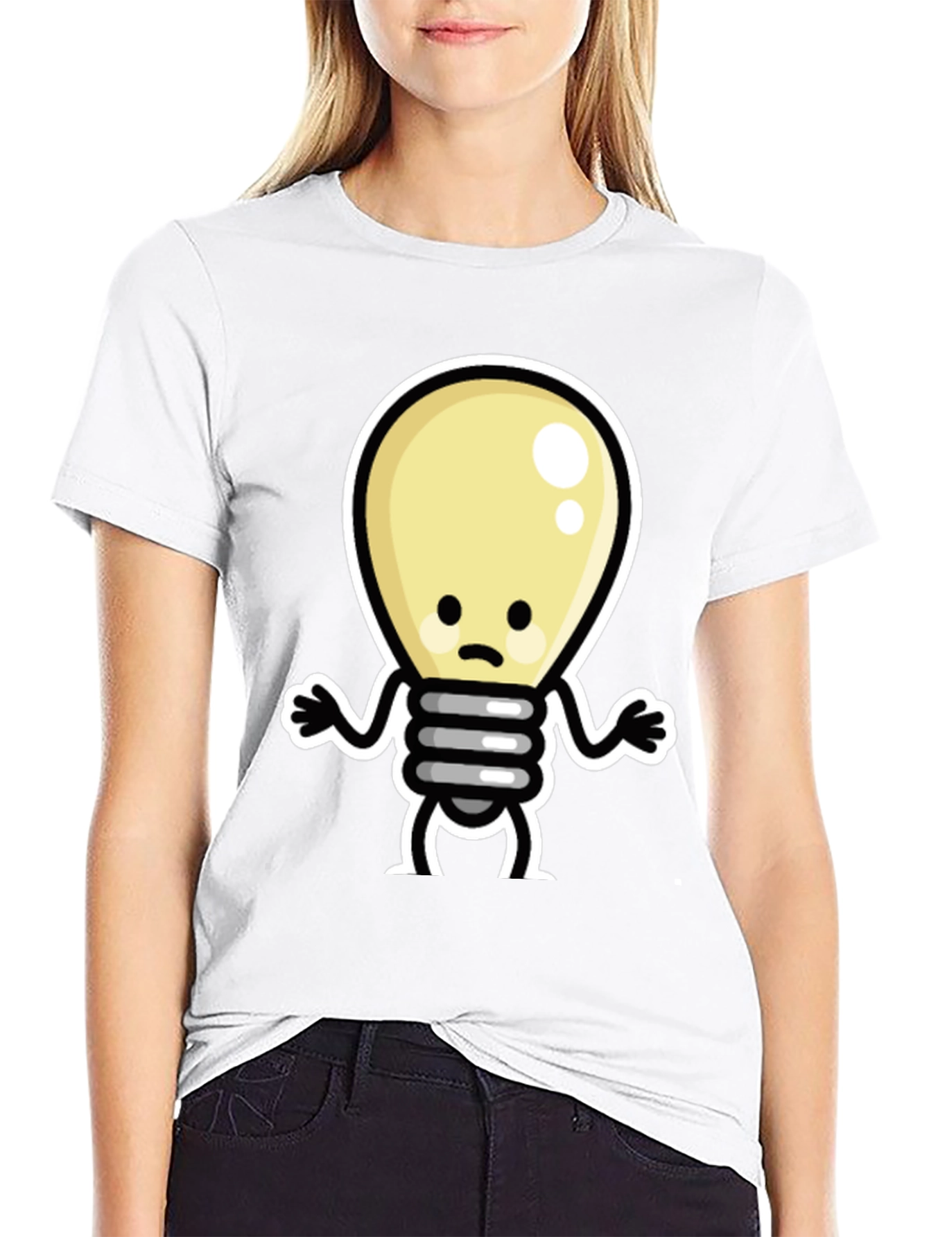 Sad Light Bulb Graphic Tee - Black Cotton T-Shirt