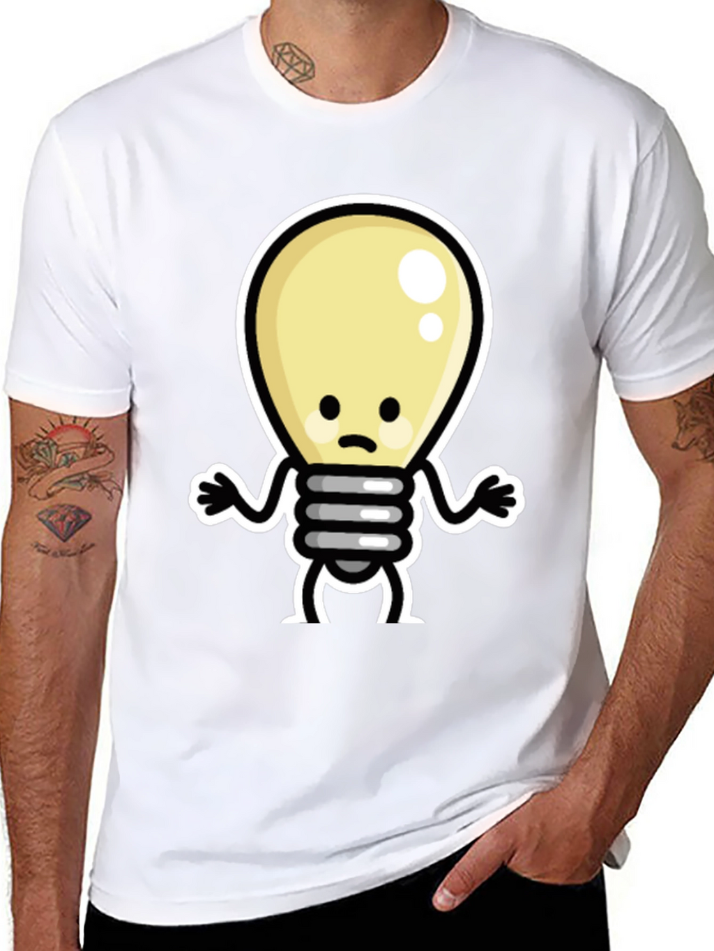 Sad Light Bulb Graphic Tee - Black Cotton T-Shirt