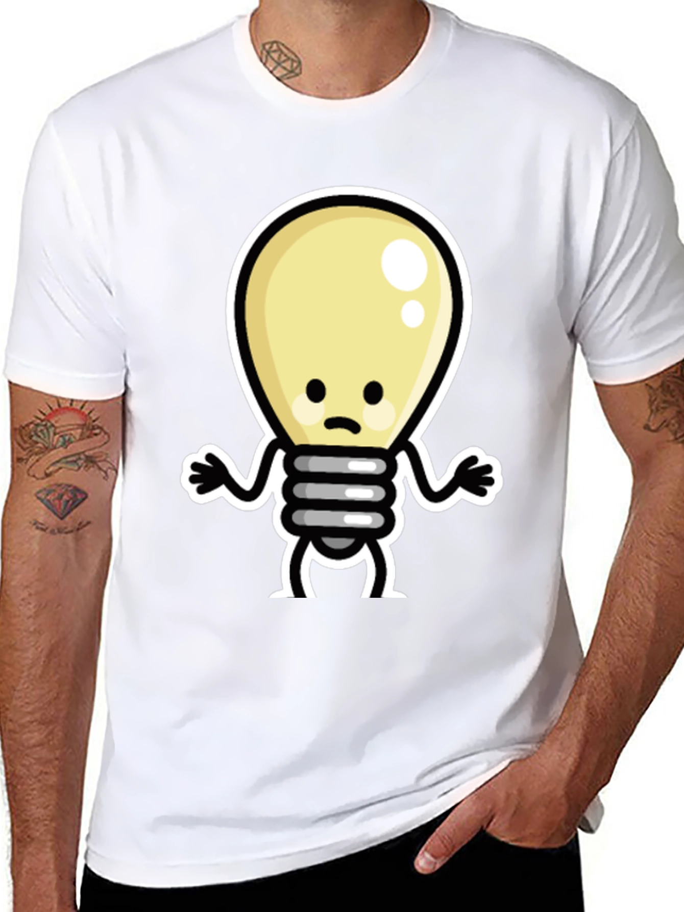 Sad Light Bulb Graphic Tee - Black Cotton T-Shirt