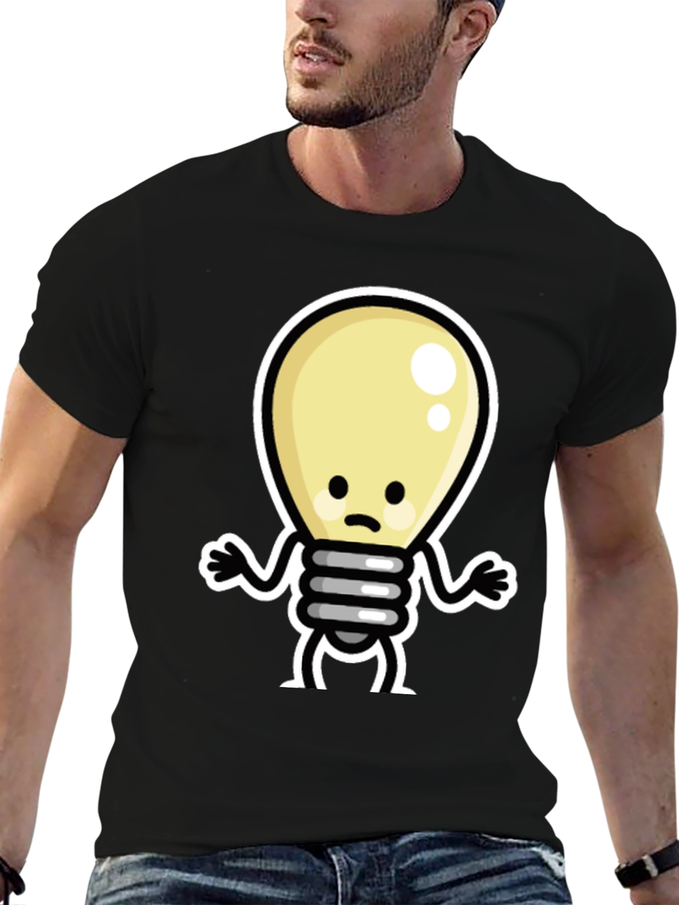 Sad Light Bulb Graphic Tee - Black Cotton T-Shirt