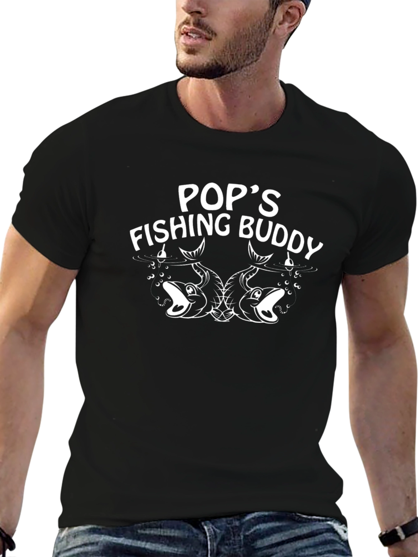 Pops Fishing Buddy Black Graphic T-Shirt