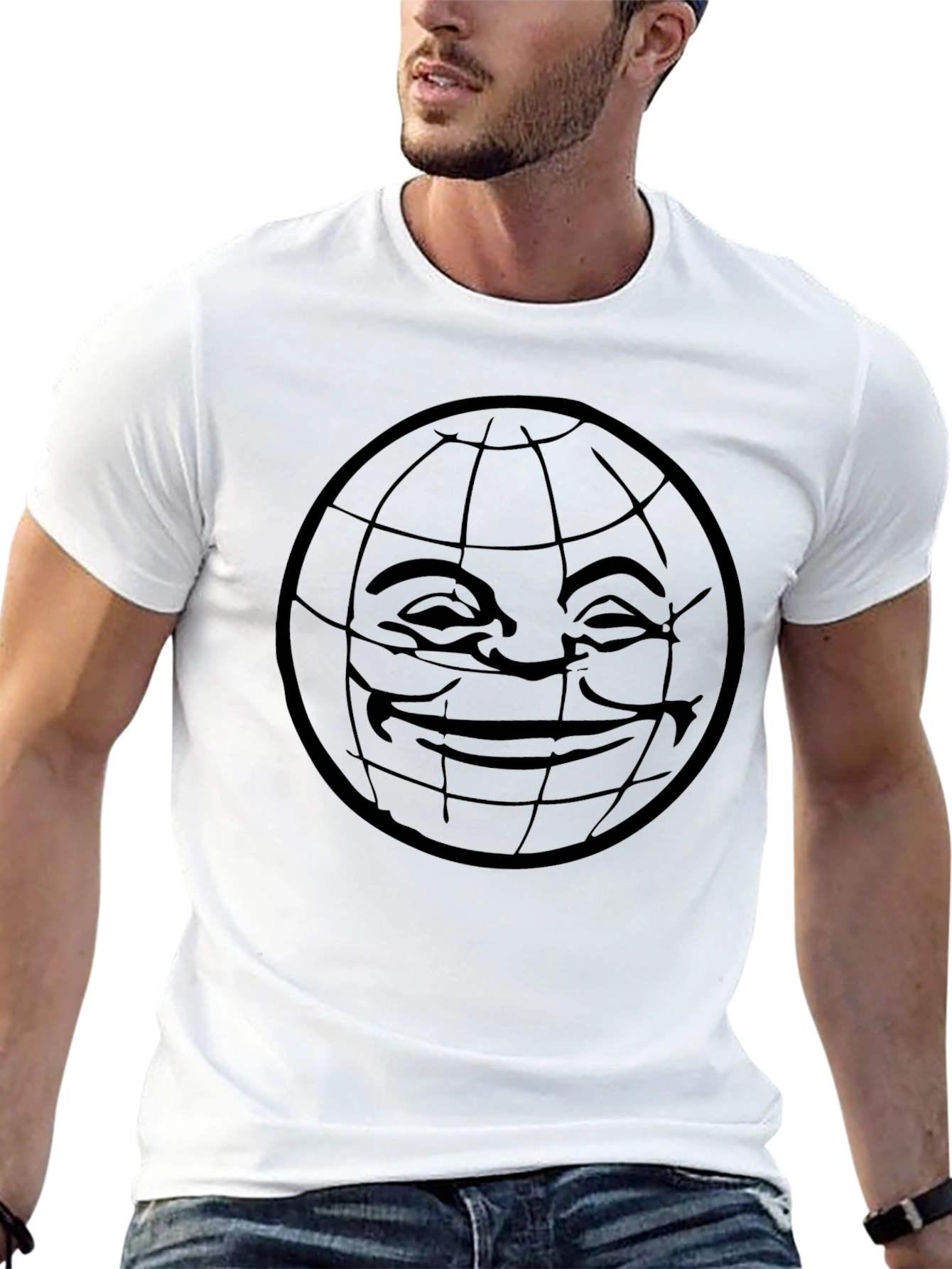 Smiley Globe Graphic Tee - Black Comfort Fit