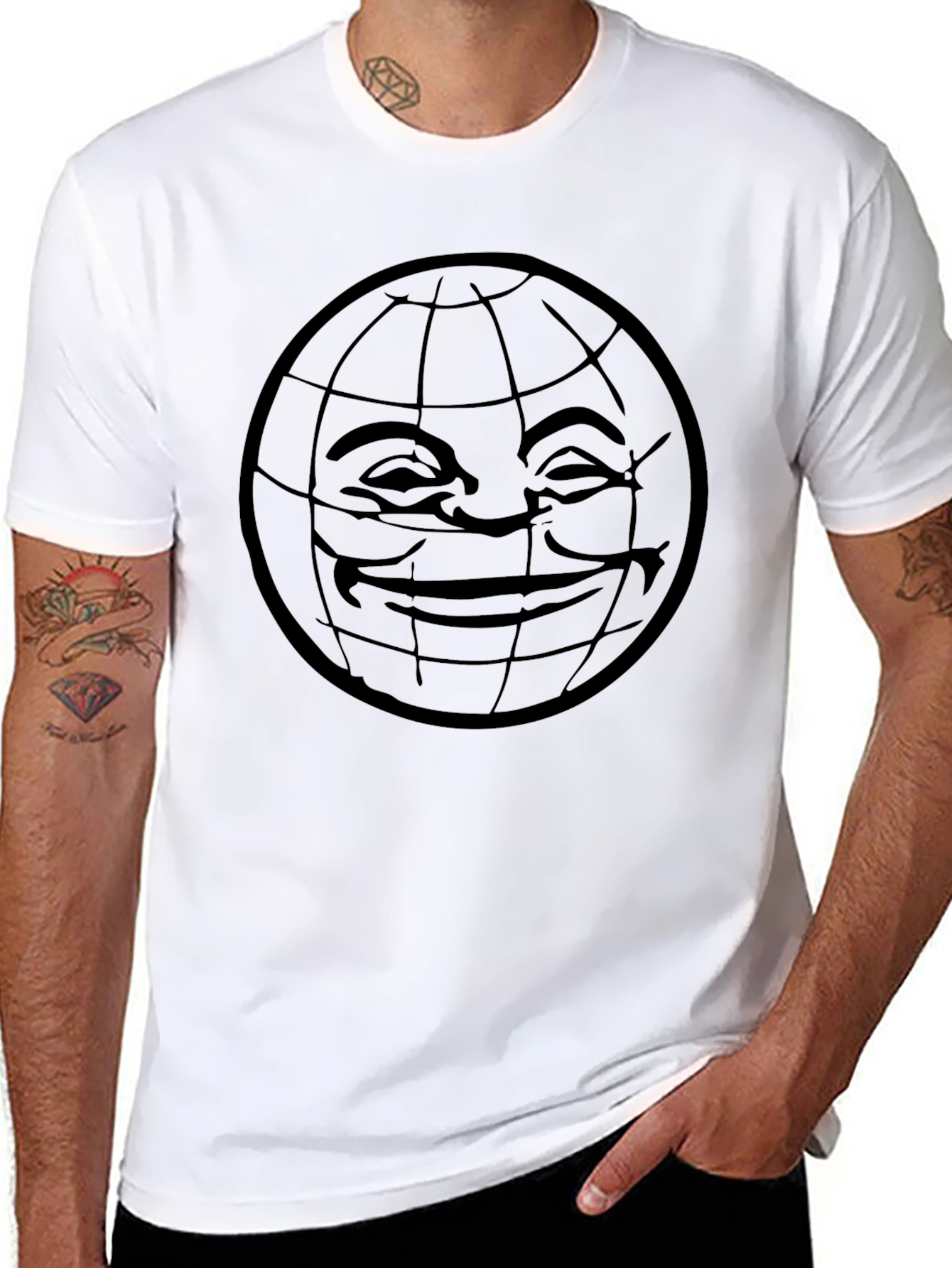 Smiley Globe Graphic Tee - Black Comfort Fit