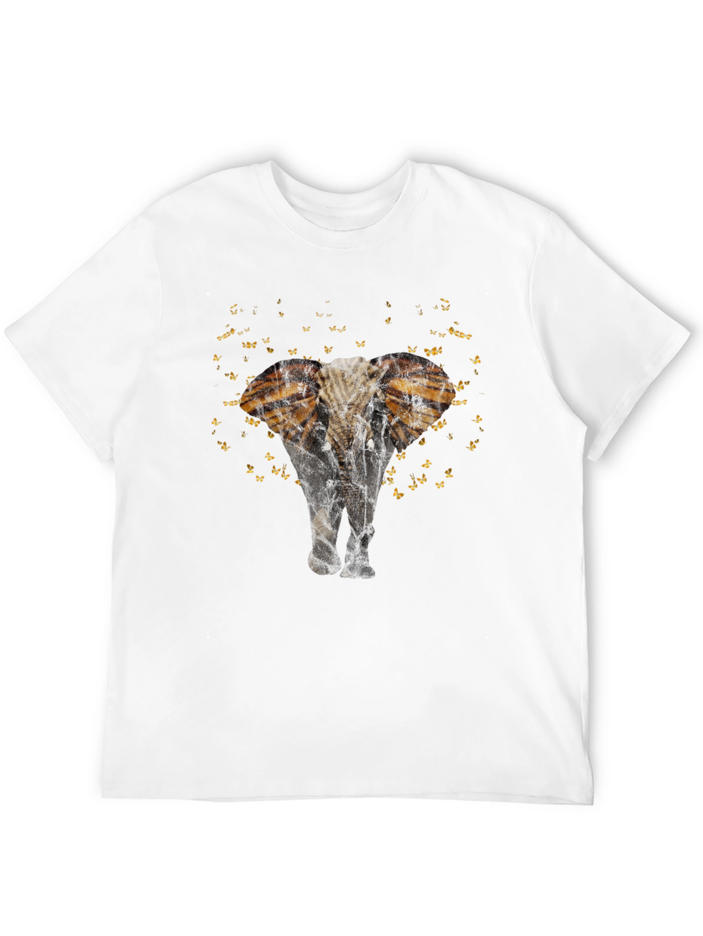 Elephant Butterfly Graphic Black T-Shirt