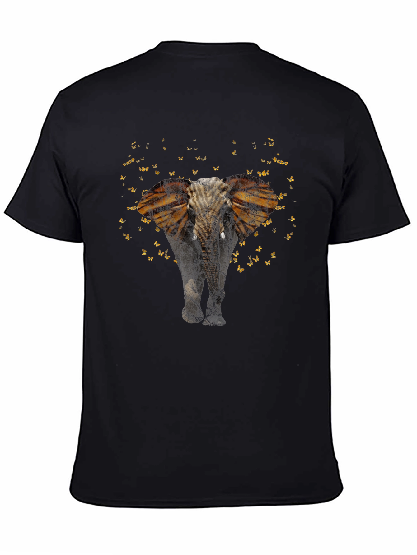 Elephant Butterfly Graphic Black T-Shirt