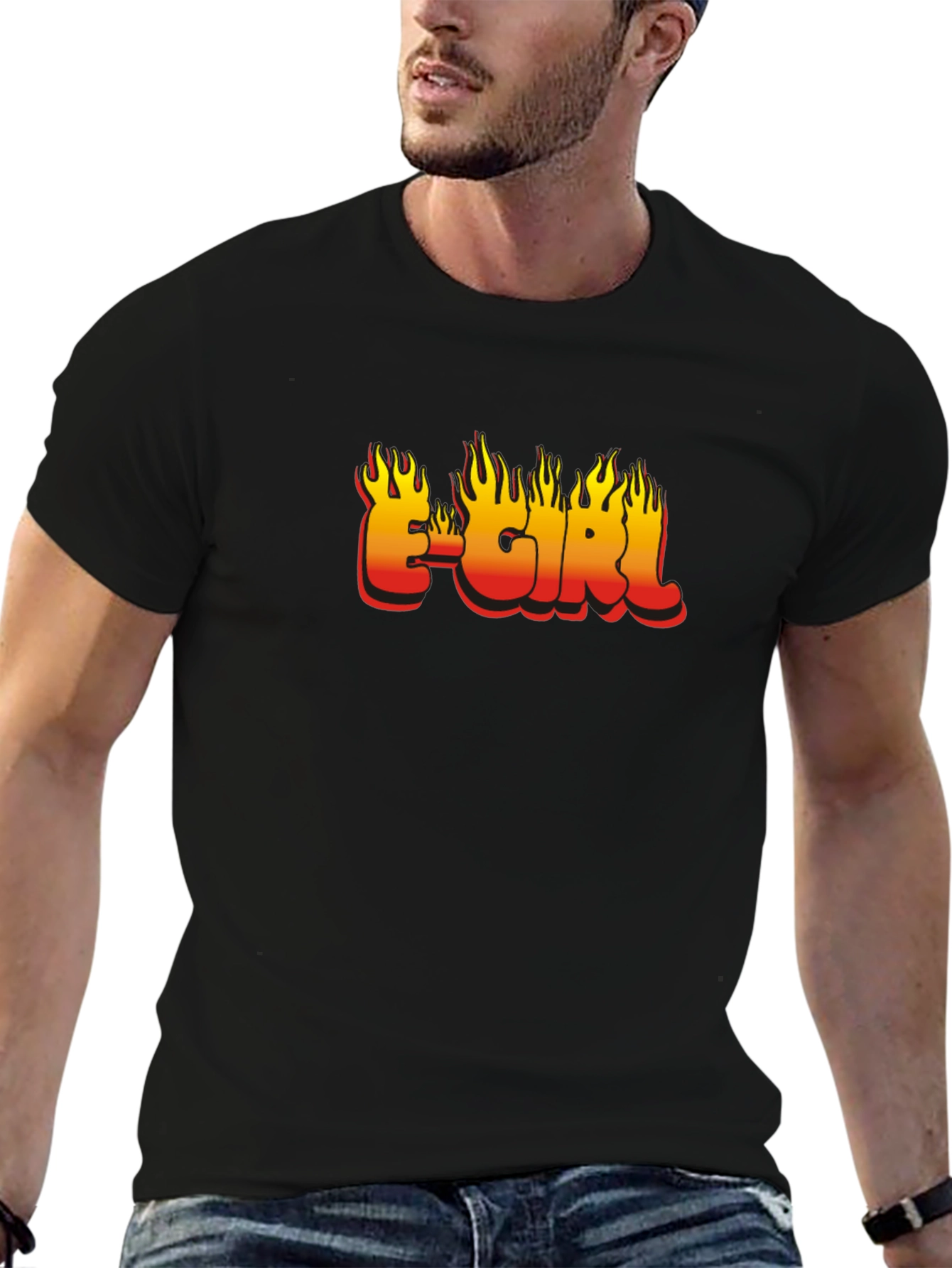 E-Girl Flame Graphic Black T-Shirt