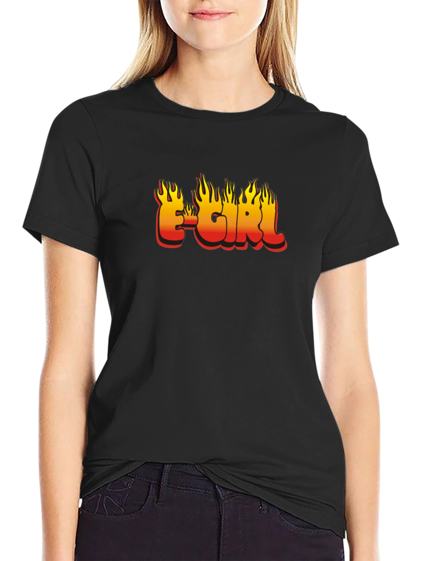 E-Girl Flame Graphic Black T-Shirt