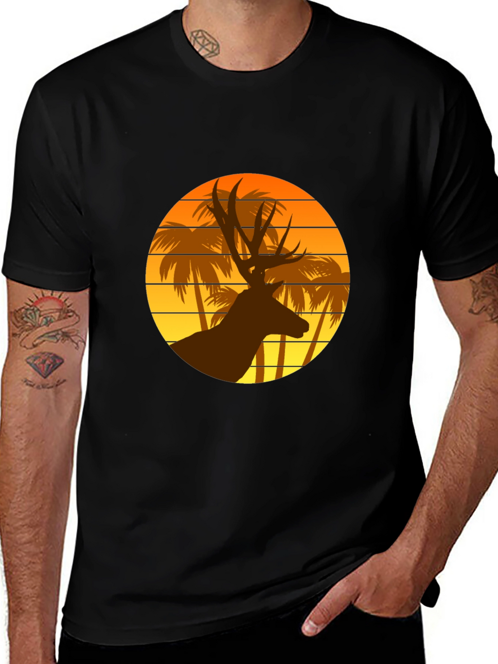 Deer Sunset Graphic T-Shirt | Tropical Vibes