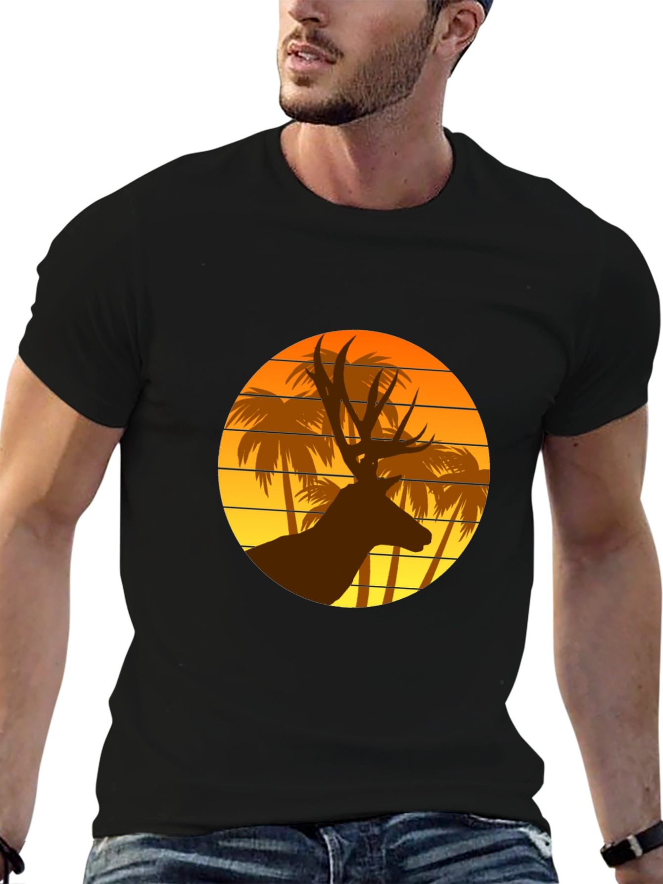Deer Sunset Graphic T-Shirt | Tropical Vibes
