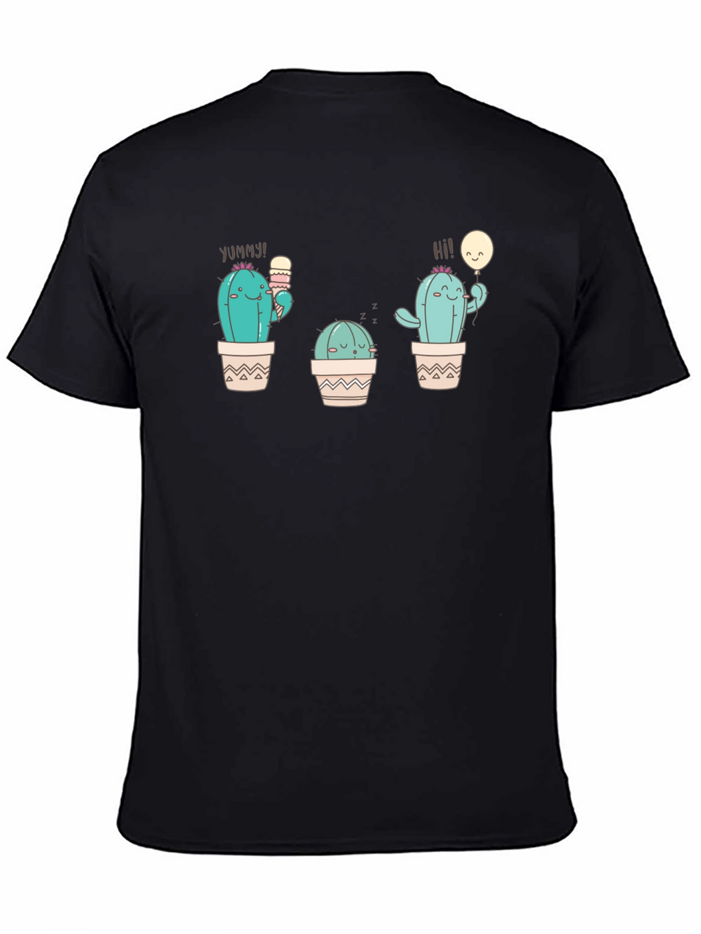 Cute Cactus Graphic Tee - Black Cotton T-Shirt