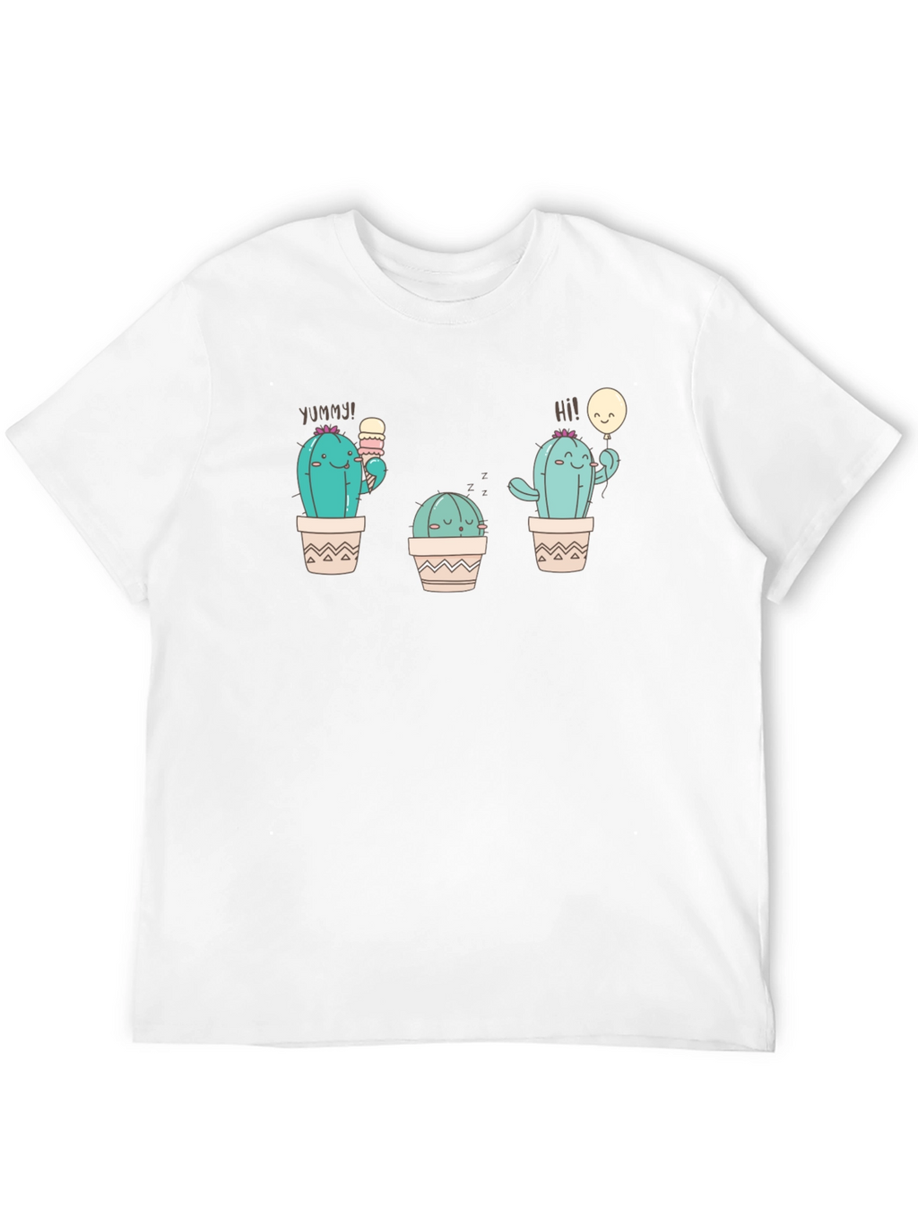 Cute Cactus Graphic Tee - Black Cotton T-Shirt