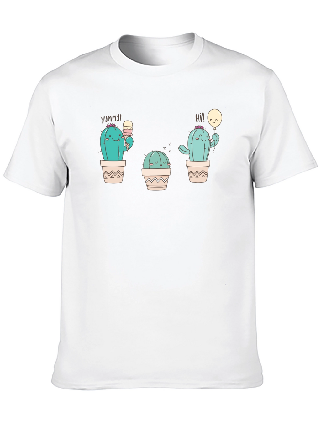 Cute Cactus Graphic Tee - Black Cotton T-Shirt