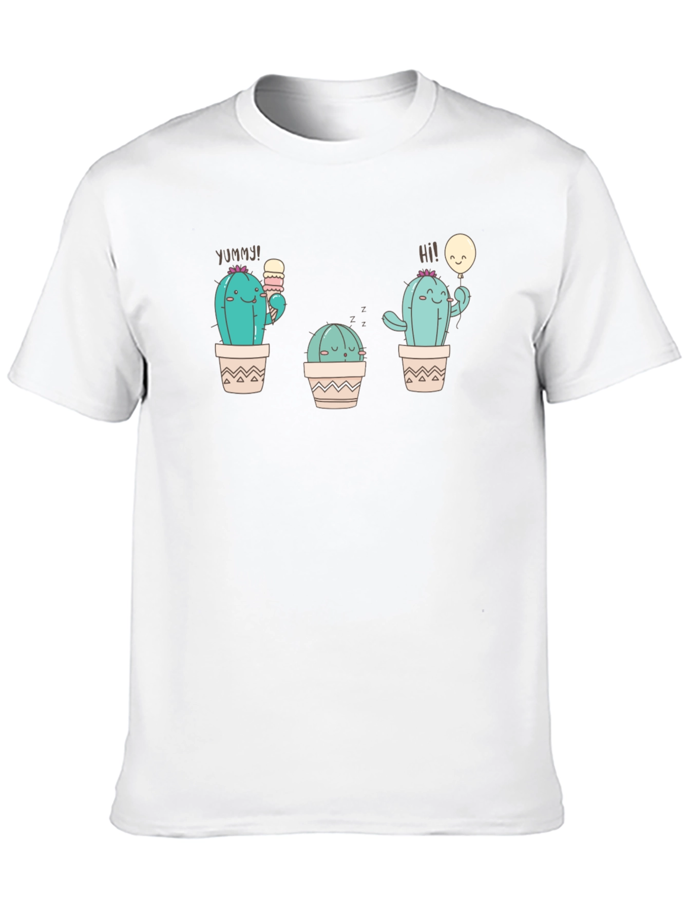 Cute Cactus Graphic Tee - Black Cotton T-Shirt