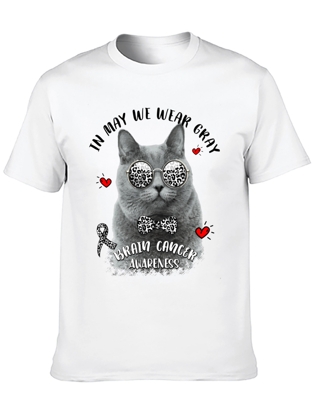 Gray Cat Brain Cancer Awareness T-Shirt