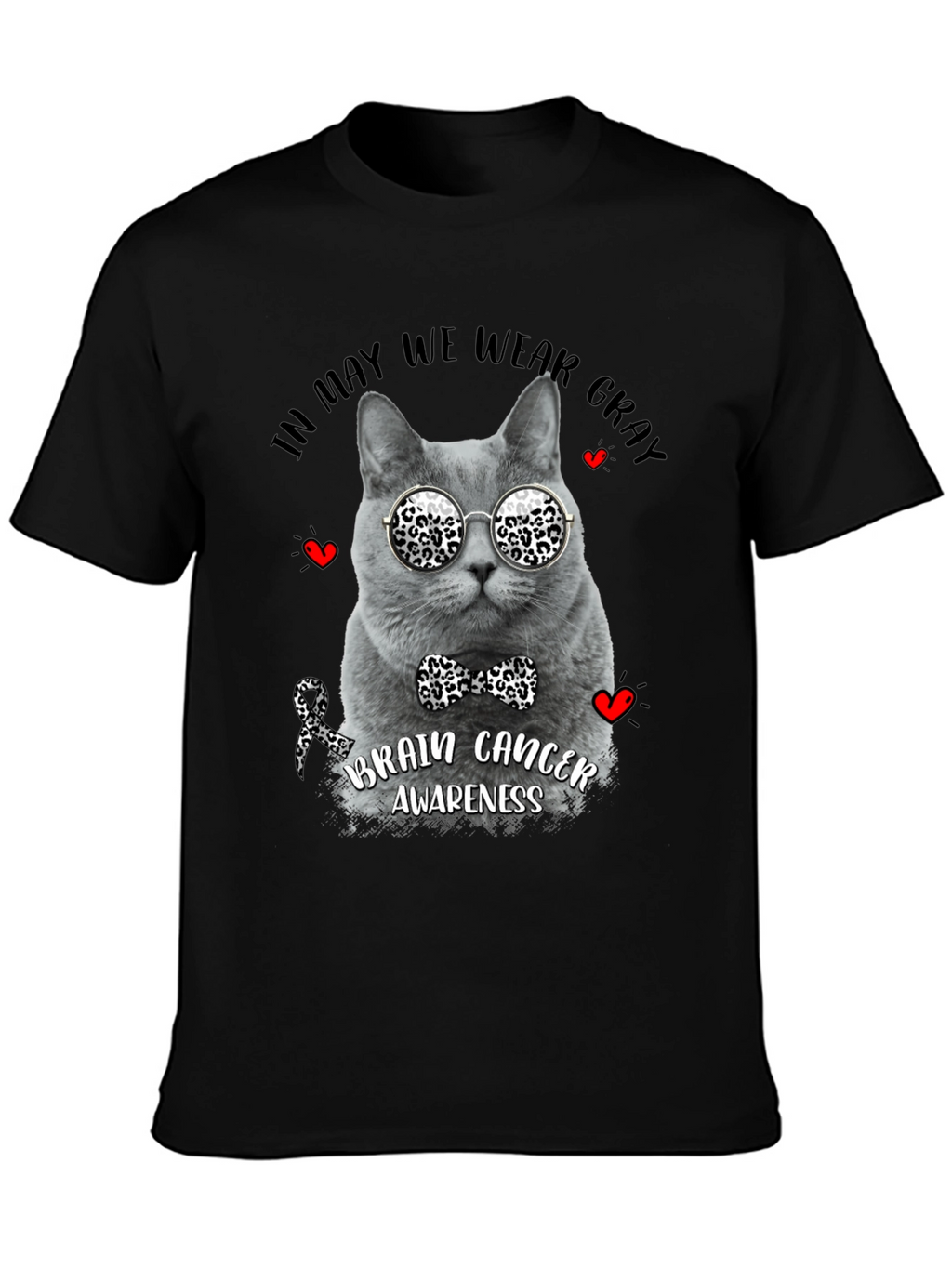 Gray Cat Brain Cancer Awareness T-Shirt