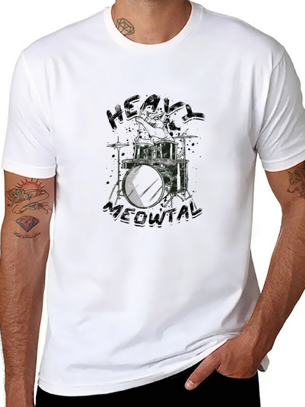 Heavy Meowtal Drum Kit Black T-Shirt