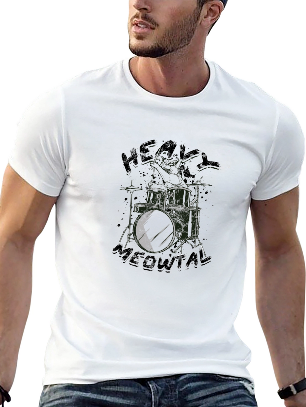 Heavy Meowtal Drum Kit Black T-Shirt