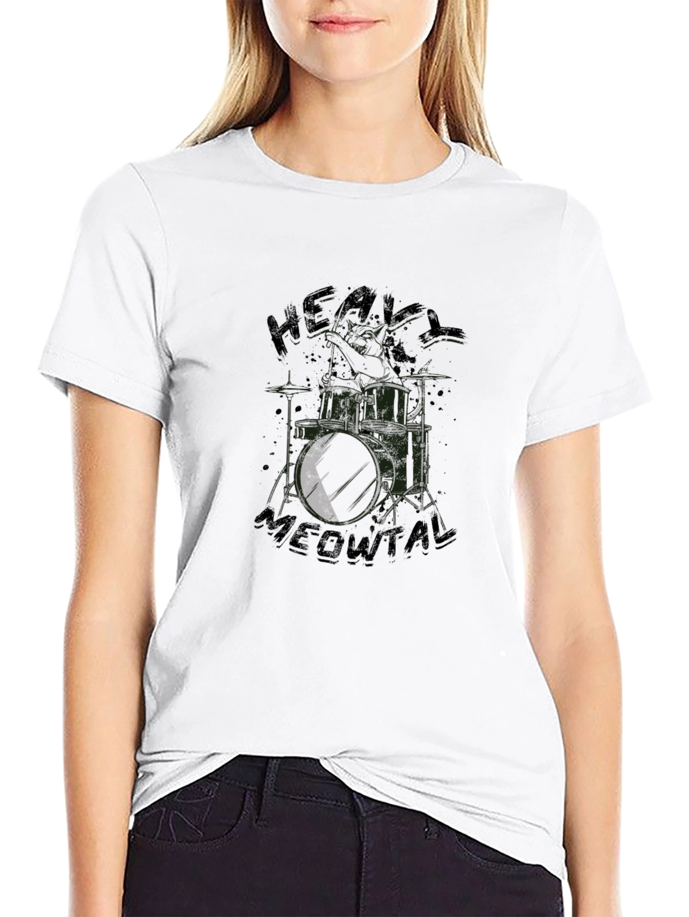 Heavy Meowtal Drum Kit Black T-Shirt