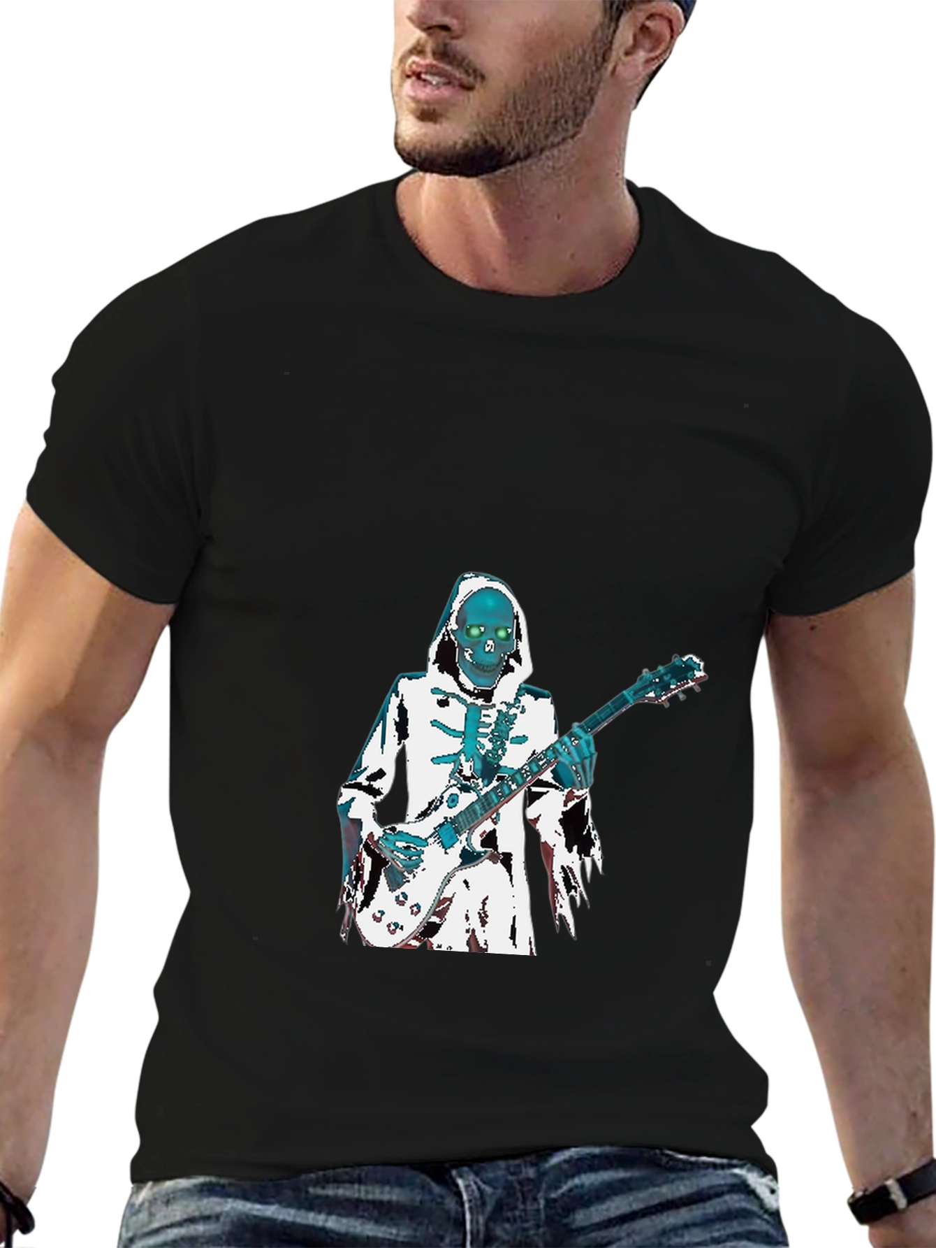 Skeleton Guitarist Graphic T-Shirt - Black