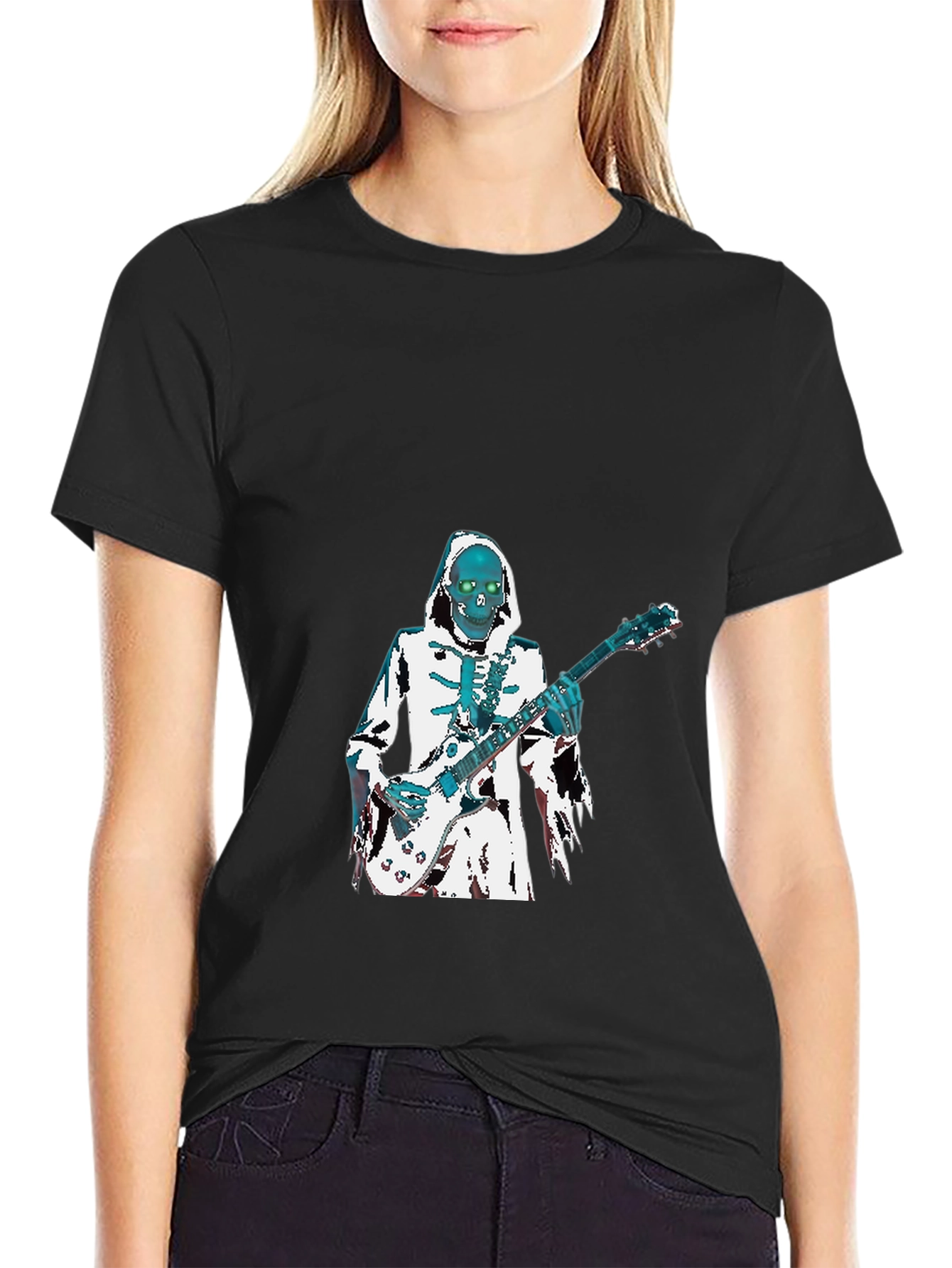 Skeleton Guitarist Graphic T-Shirt - Black