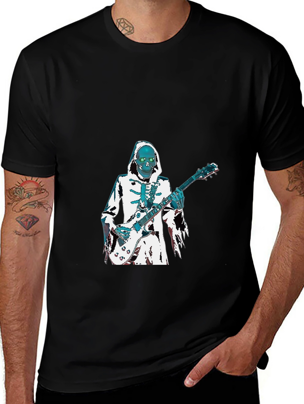 Skeleton Guitarist Graphic T-Shirt - Black