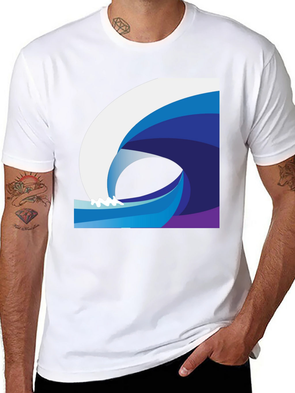 Stylish Wave Graphic Black T-Shirt