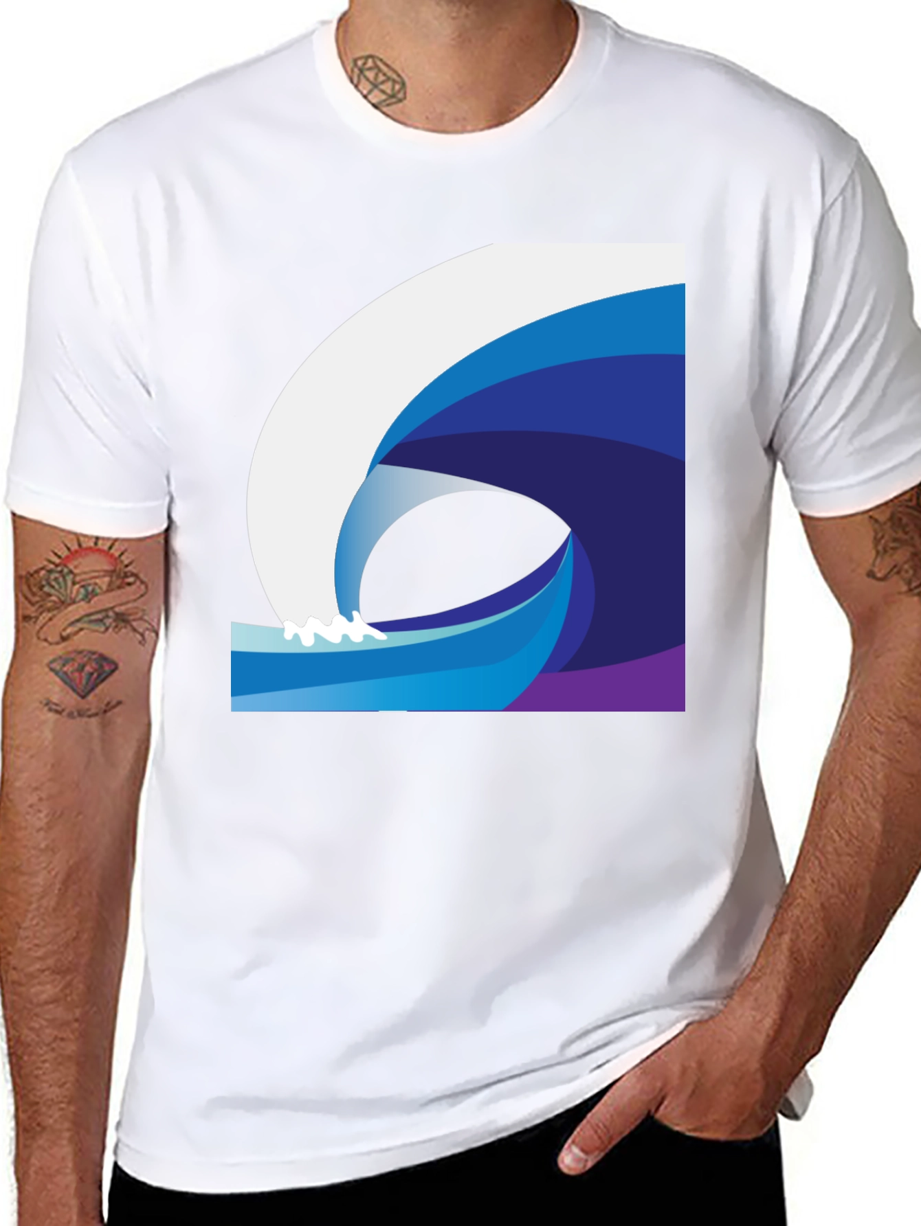 Stylish Wave Graphic Black T-Shirt