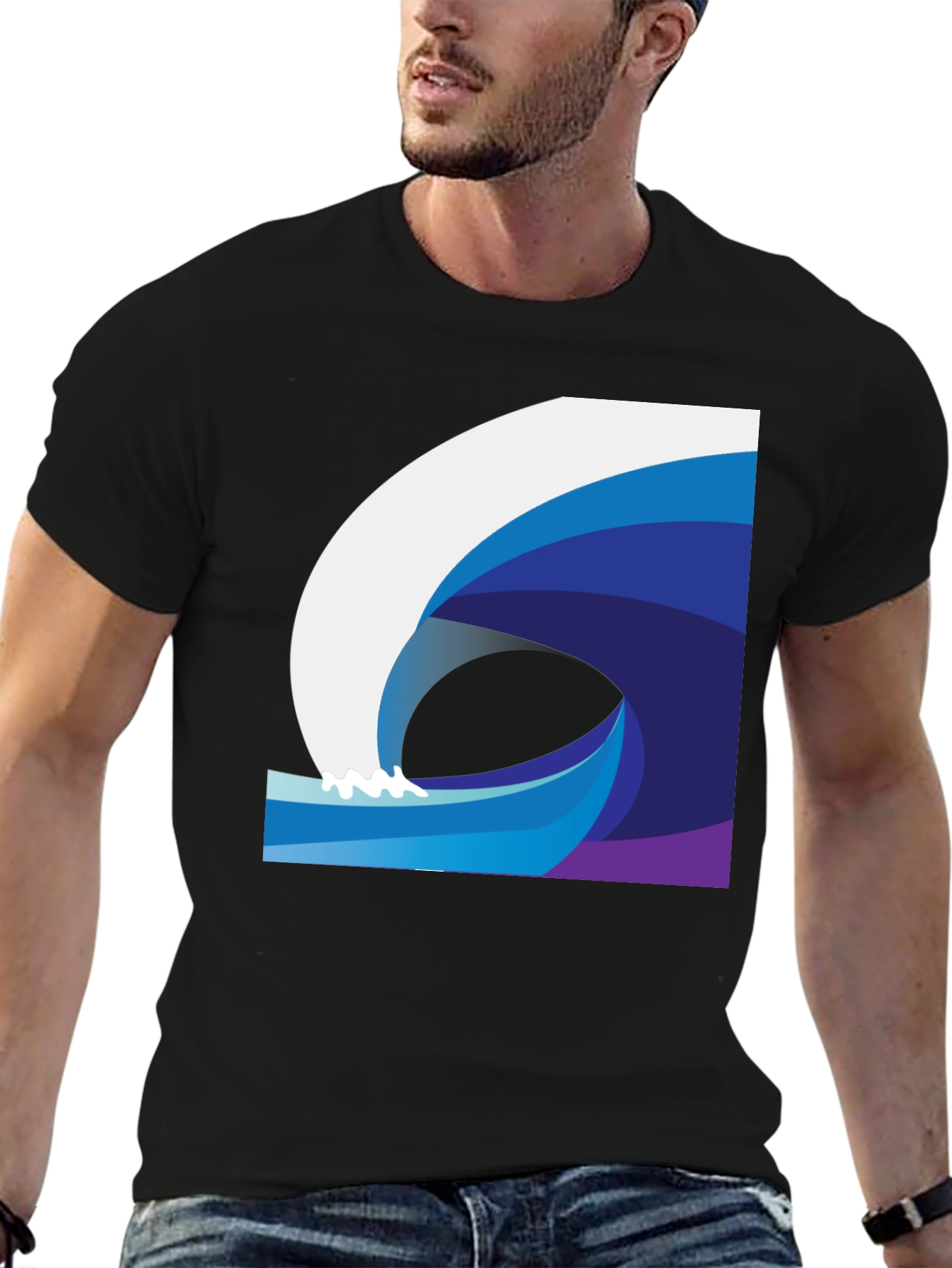 Stylish Wave Graphic Black T-Shirt