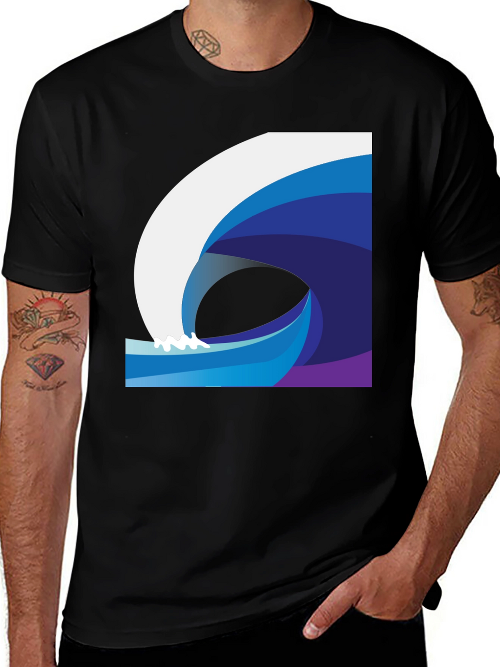 Stylish Wave Graphic Black T-Shirt