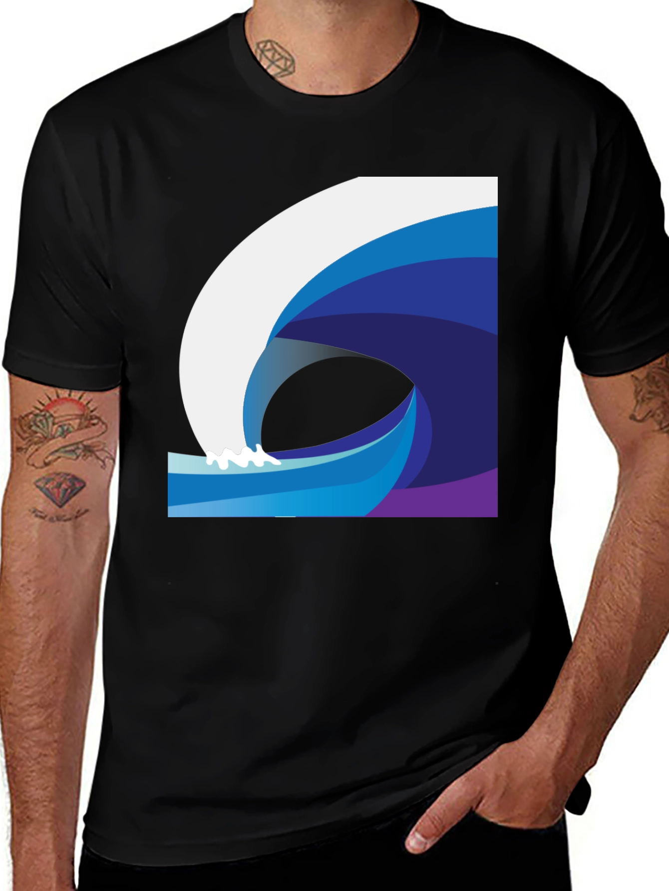 Stylish Wave Graphic Black T-Shirt