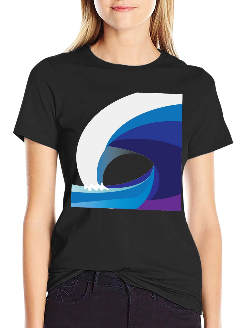 Stylish Wave Graphic Black T-Shirt