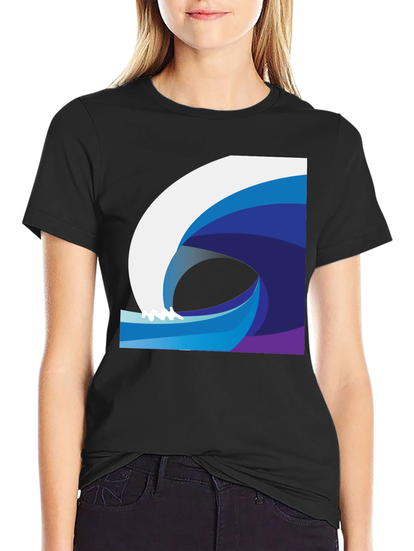 Stylish Wave Graphic Black T-Shirt