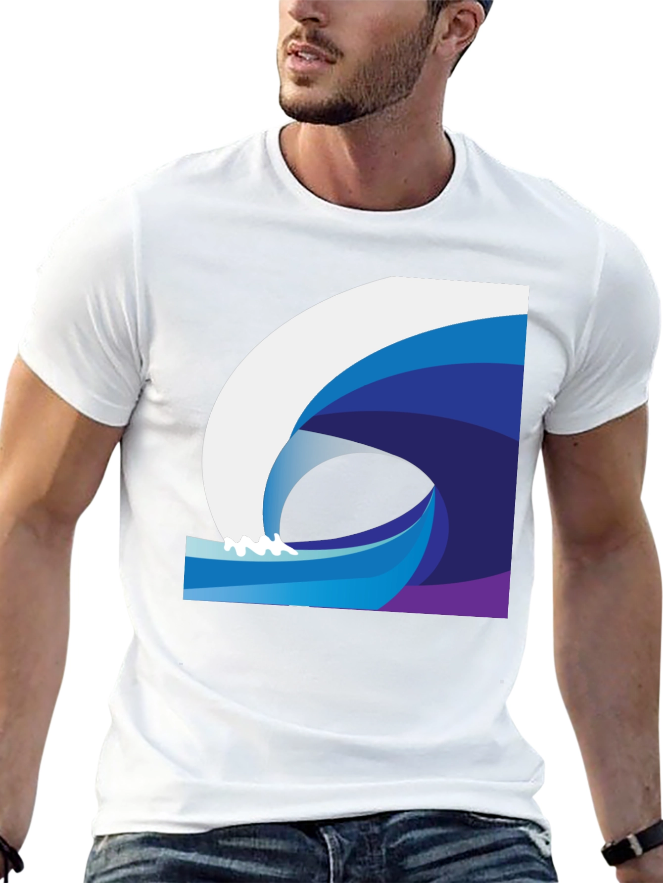 Stylish Wave Graphic Black T-Shirt