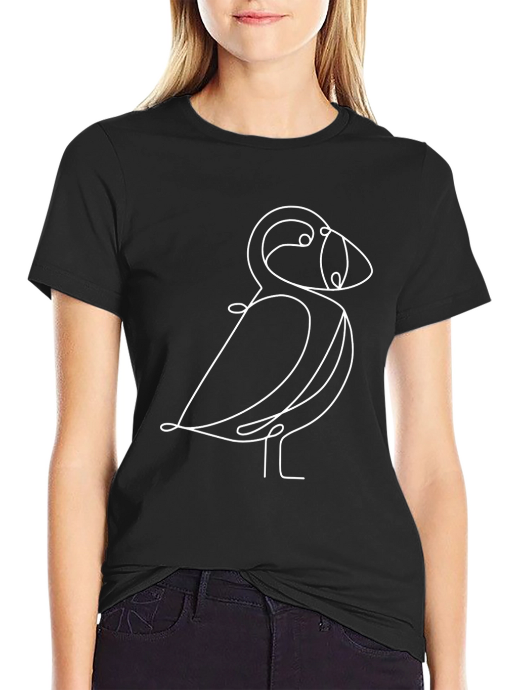 Puffin Line Art Black T-Shirt